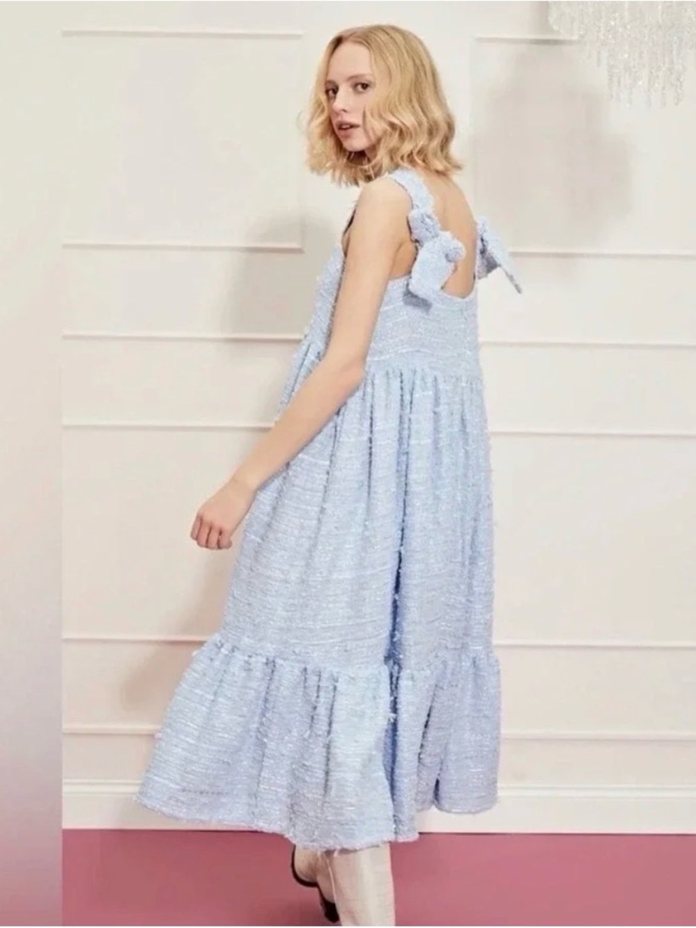NWOT Sister Jane Pale Blue Tiered Tie-Shoulder Midi Dress, Size XS